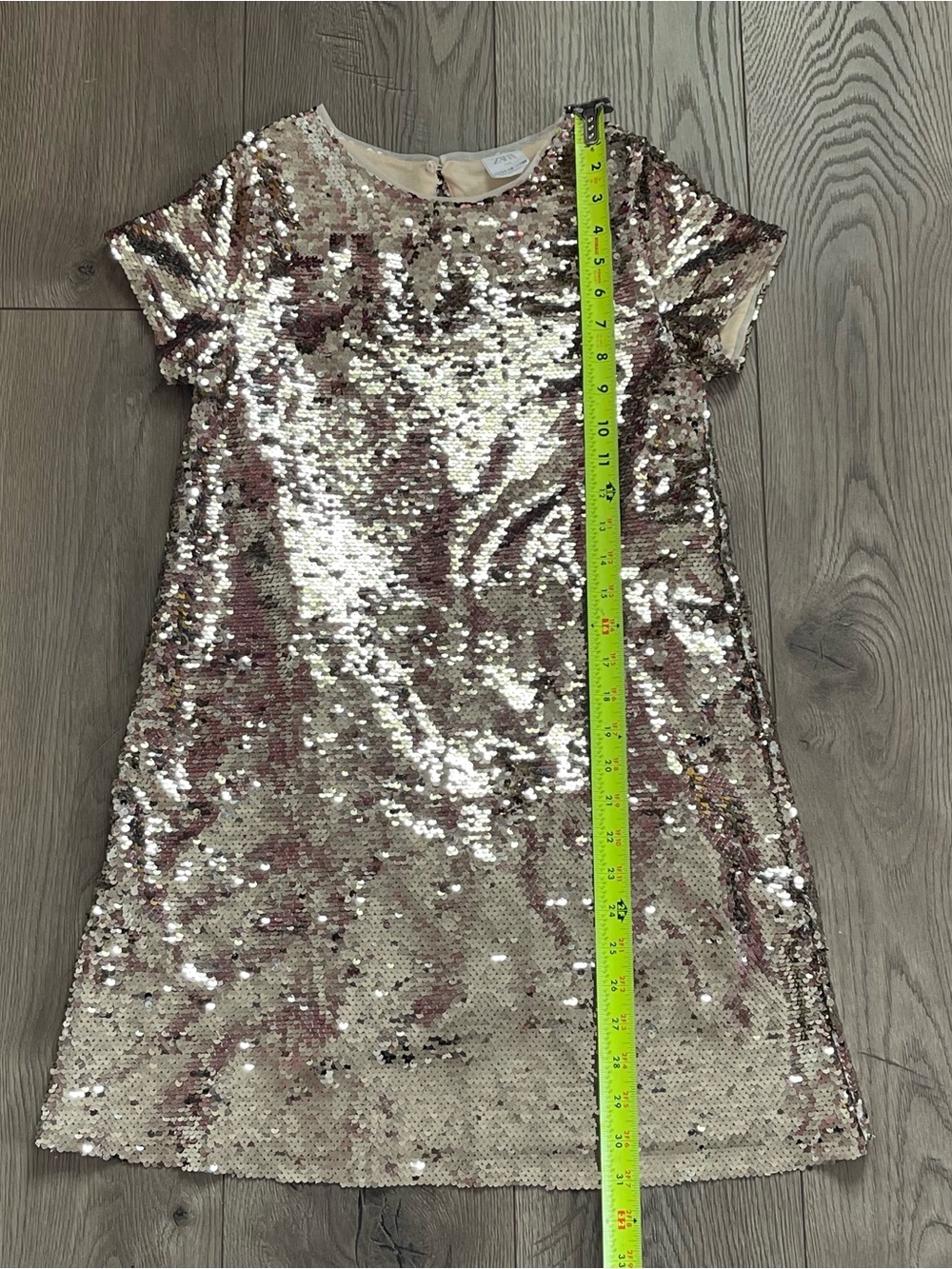 ZARA Kids Size 11-12 Gold Sequin Short Sleeve Party Dress - Picture 7 of 9